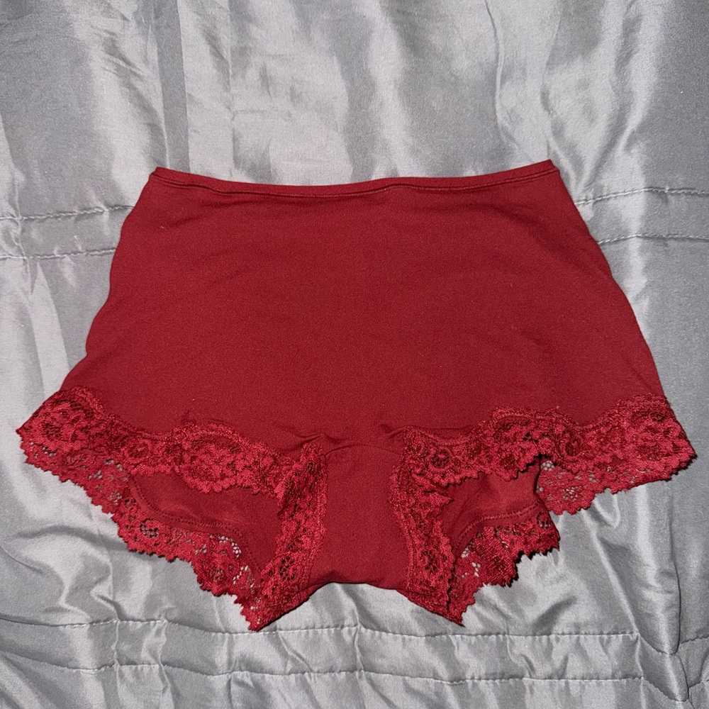 SKIMS Red Lace-Trim High-Waist Boyshorts